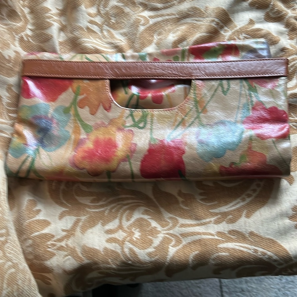 Clutch pocketbook with soft color flowers leather bag